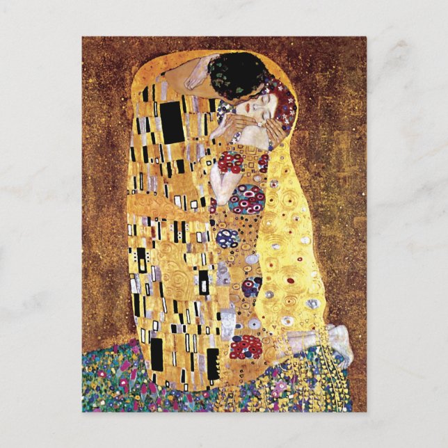 Gustav Klimt - Der Kuss - Vintager Jugendstil Postkarte (Vorderseite)