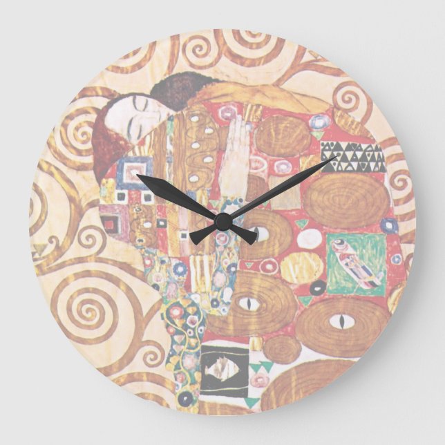 Gustav Klimt - Die Embrace - Kunstmalerei Große Wanduhr (Vorderseite)