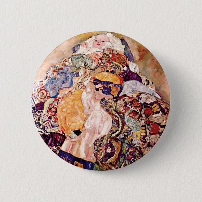 Gustav Klimt - Die Kinderkrippe - Neugeborene Button (Vorderseite)