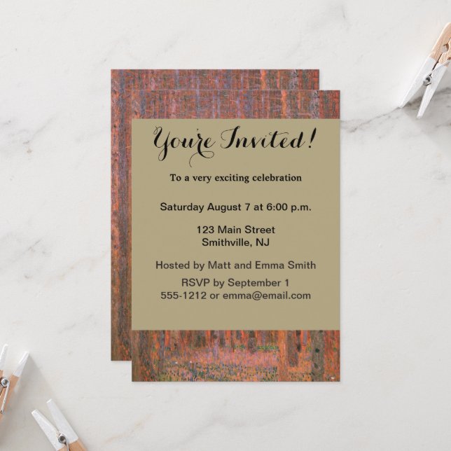 Gustav Klimt Fir Forest Tannenwald Rote Bäume Einladung (Vorderseite/Rückseite Beispiel)