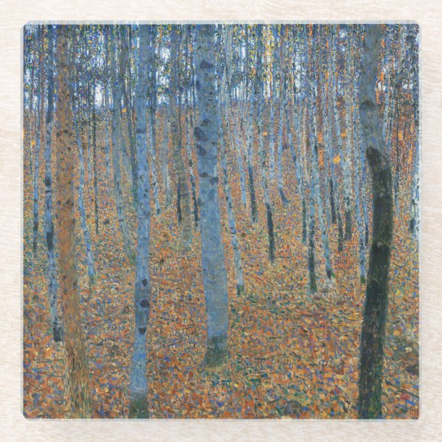 Gustav Klimt Fir Forest Tannenwald Rote Bäume Glasuntersetzer (Vorderseite)