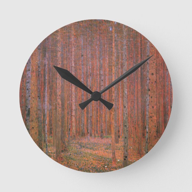 Gustav Klimt Fir Forest Tannenwald Rote Bäume Runde Wanduhr (Vorderseite)