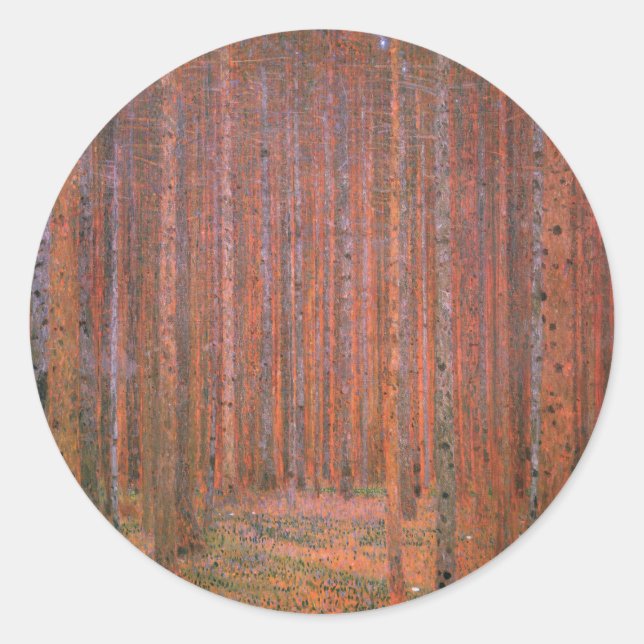 Gustav Klimt Fir Forest Tannenwald Rote Bäume Runder Aufkleber (Vorderseite)