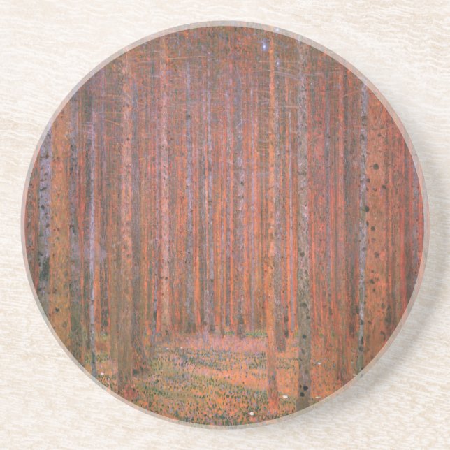 Gustav Klimt Fir Forest Tannenwald Rote Bäume Sandstein Untersetzer (Vorne)
