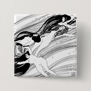 Gustav Klimt - Fisch Blut Surrealistische Japanisc Button