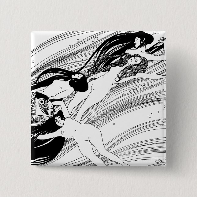 Gustav Klimt - Fischblut Surreal Japanische Kunst Button (Vorderseite)