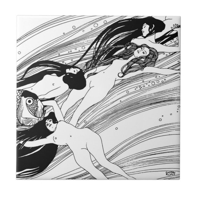 Gustav Klimt - Fischblut Surreal Japanische Kunst Fliese (Vorderseite)