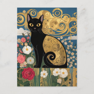 Gustav Klimt Floral Black Cat, moderne eklektische Postkarte