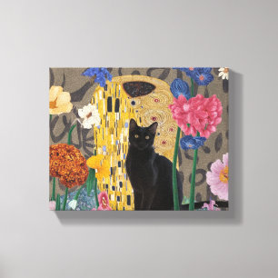 Gustav Klimt Floral Black Cat, Vintag eklektisch Leinwanddruck