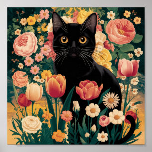 Gustav Klimt Floral Black Cat, Vintag eklektisch Poster
