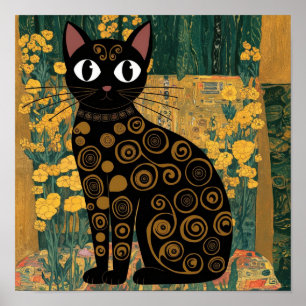 Gustav Klimt Floral Black Cat Vintage Kunst veränd Poster