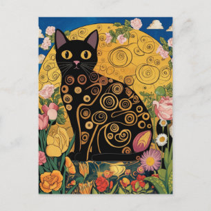 Gustav Klimt Florale Schwarze Katze, Moderne Eklek Postkarte