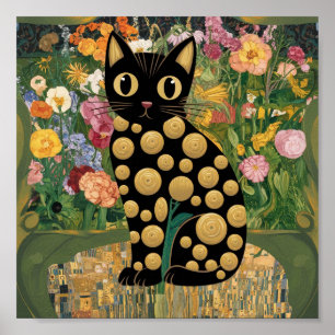 Gustav Klimt Florale Schwarze Katze Moderne Eklekt Poster