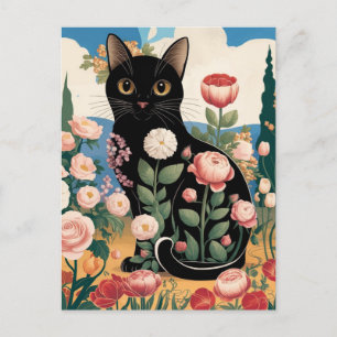 Gustav Klimt Florale Schwarze Katze Moderne Eklekt Postkarte