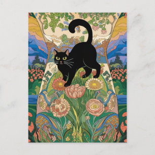 Gustav Klimt Florale Schwarze Katze Veränderte Vin Postkarte