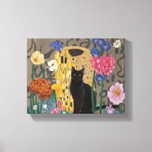 Gustav Klimt Florale Schwarze Katze, Vintage Eklek Leinwanddruck