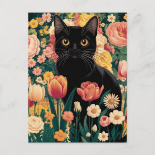 Gustav Klimt Florale Schwarze Katze, Vintage Eklek Postkarte