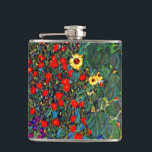 Gustav Klimt Flower Garden Flachmann<br><div class="desc">Flasche mit Gustav Klimts Ölgemälde Farm Garden mit Sonnenblumen (1907). Ein wunderschöner Garten mit Sonnenblumen und exquisiten blauen,  roten,  lila,  rosa und weißen Blume. Ein großartiges Geschenk für Jugendliche und österreichische Kunstliebhaber.</div>