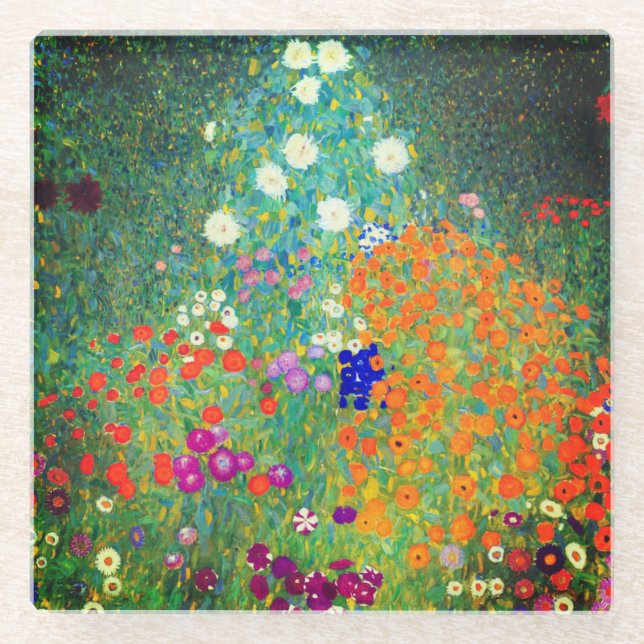 Gustav Klimt Flower Garden Glasuntersetzer (Vorderseite)