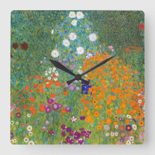 Gustav Klimt: Flower Garden Quadratische Wanduhr