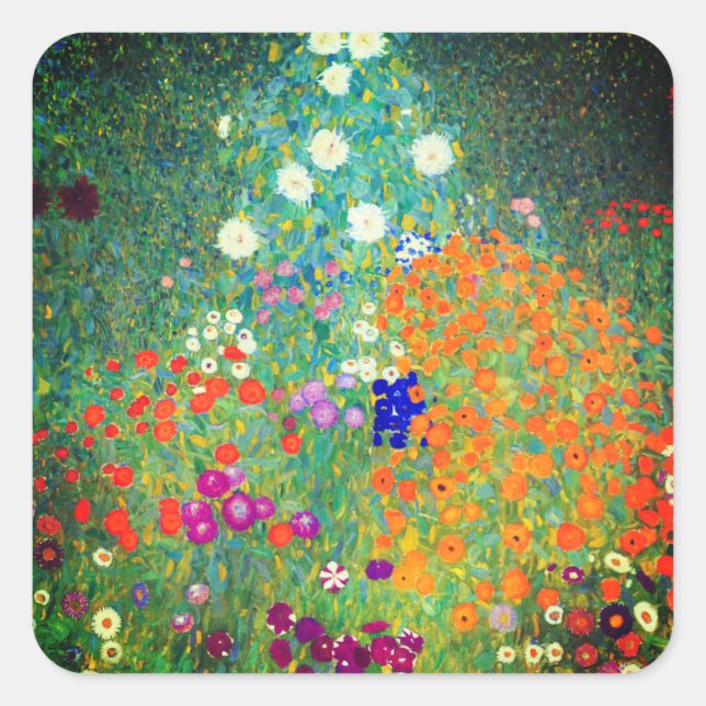 Gustav Klimt Flower Garden Quadratischer Aufkleber (Vorderseite)