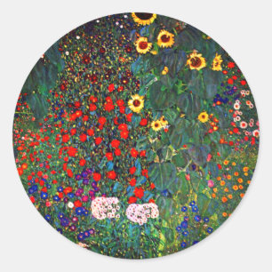 Gustav Klimt Flower Garden Runder Aufkleber