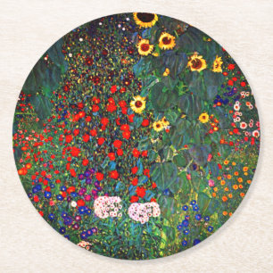Gustav Klimt Flower Garden Runder Pappuntersetzer