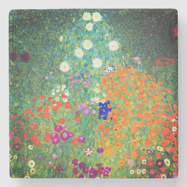 Gustav Klimt Flower Garden Steinuntersetzer (Vorderseite)