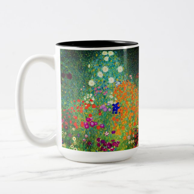 Gustav Klimt Flower Garden Zweifarbige Tasse (Links)