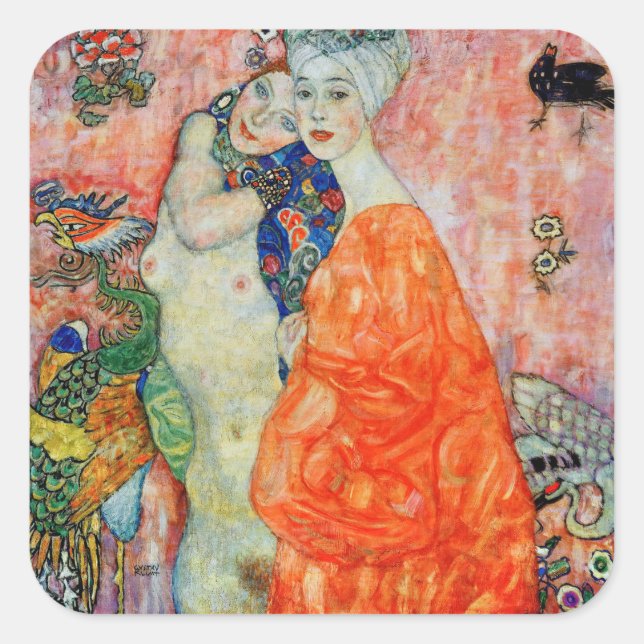 Gustav Klimt - Frauenfreunde Quadratischer Aufkleber (Vorderseite)