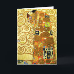 Gustav Klimt Fulfillment Grußkarte Karte<br><div class="desc">Gustav Klimt Fulfilment Grußkarte. Frieze aus dem Jahr 1909. Fulfillment wurde während der goldenen Phase von Klimt abgeschlossen und verfügt über ein umarmendes Paar, das sich unter einem gemusterten Steppchen mit Spiralen, Augen, Vögeln, Fischen und anderen Formen unter sich hält. Im Hintergrund der Arbeit befinden sich die Bronzegeister, die den...</div>