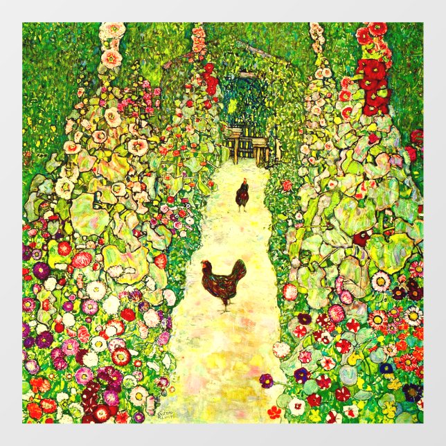 Gustav Klimt Garten mit Hühnern Fensteraufkleber (Blatt)