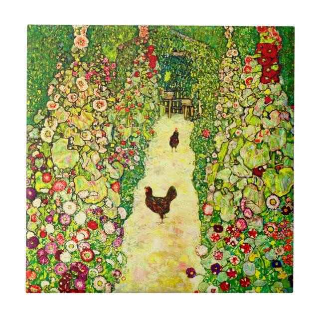 Gustav Klimt Garten mit Hühnern Fliese (Vorderseite)