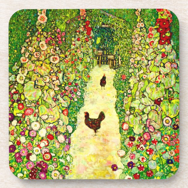 Gustav Klimt Garten mit Hühnern Getränkeuntersetzer (Vorderseite)