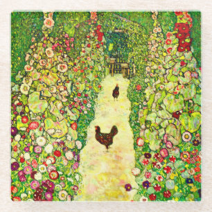 Gustav Klimt Garten mit Hühnern Glasuntersetzer