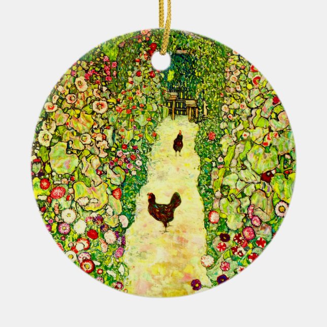 Gustav Klimt Garten mit Hühnern Keramik Ornament (Vorne)