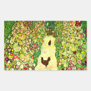 Gustav Klimt Garten mit Hühnern Rechteckiger Aufkleber