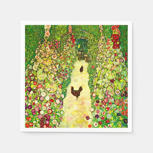 Gustav Klimt Garten mit Hühnern Serviette (Vorderseite)