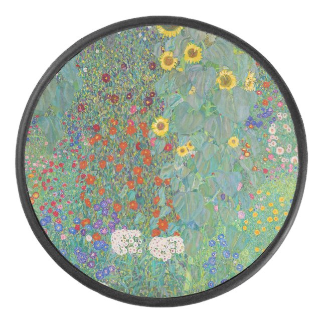 Gustav Klimt - Garten mit Sonnenblumen Eishockey Puck (Vorderseite)