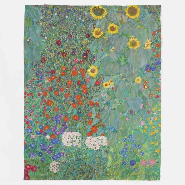 Gustav Klimt - Garten mit Sonnenblumen Fleecedecke (Vorderseite)
