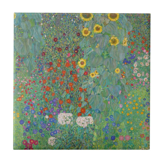 Gustav Klimt - Garten mit Sonnenblumen Fliese (Vorderseite)