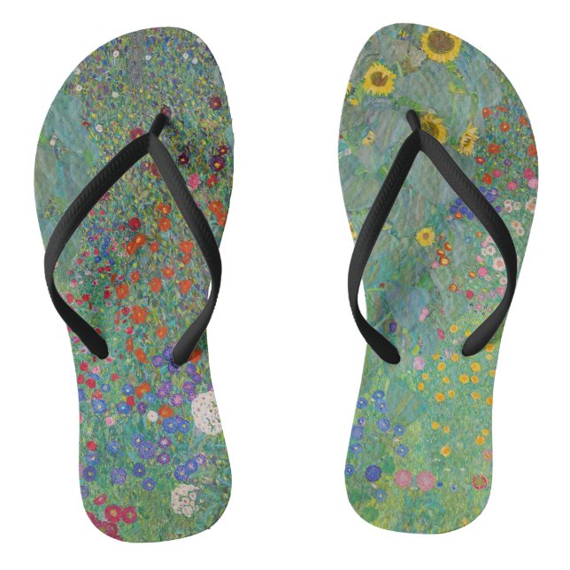 Gustav Klimt - Garten mit Sonnenblumen Flip Flops (Fußbett)