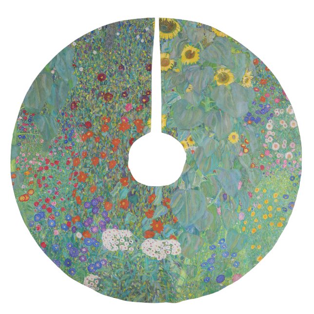 Gustav Klimt - Garten mit Sonnenblumen Polyester Weihnachtsbaumdecke (Vorderseite)