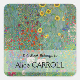 Gustav Klimt - Garten mit Sonnenblumen Quadratischer Aufkleber