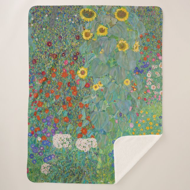 Gustav Klimt - Garten mit Sonnenblumen Sherpadecke (Vorderseite)