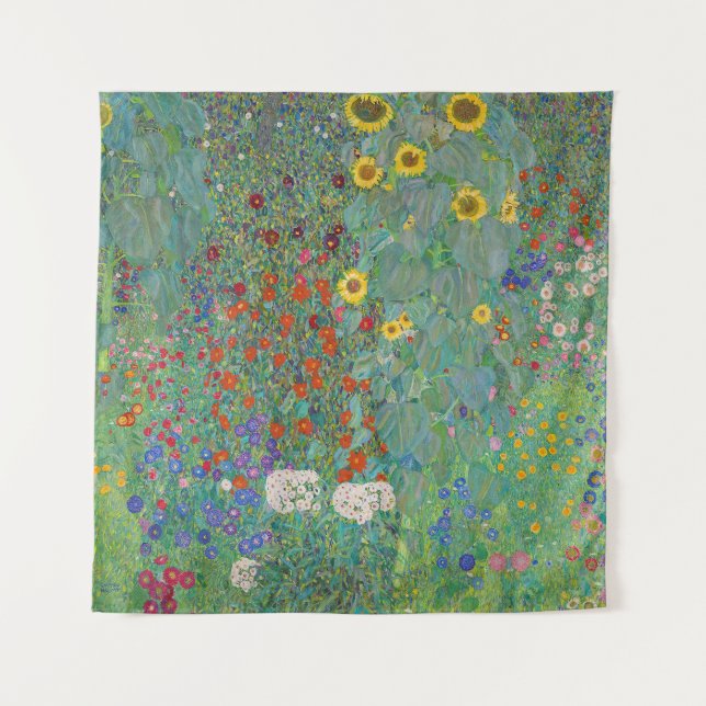 Gustav Klimt - Garten mit Sonnenblumen Wandteppich (Vorderseite)