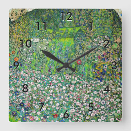 Gustav Klimt - Gartenbau und Bergbau Quadratische Wanduhr