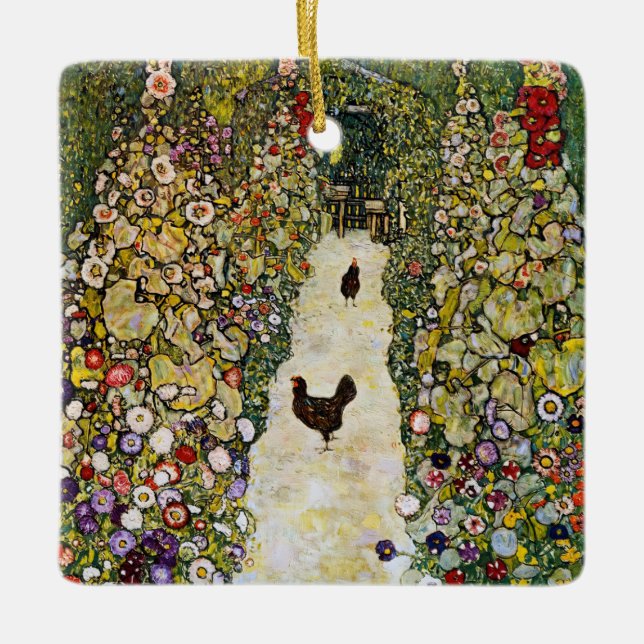 Gustav Klimt - Gartenweg über Hühner Keramikornament (Vorderseite)