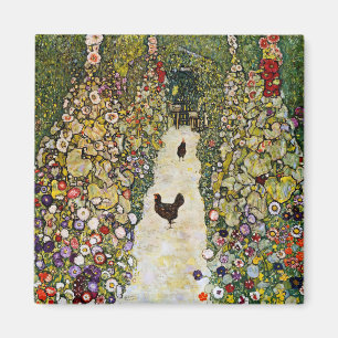 Gustav Klimt - Gartenweg über Hühner Magnet