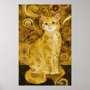 Gustav Klimt Gold süße Katze Spoof, Gustav Klimt K Poster